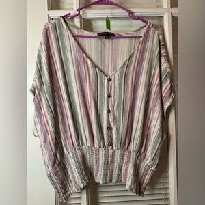 Striped V-Neck Buttoned Women's Cropped Top-Size 2x